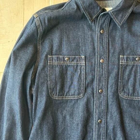 AG Adriano Goldschmied Denim Men’s Utility Snap Button Dark Indigo Shirt Large - Picture 6 of 16